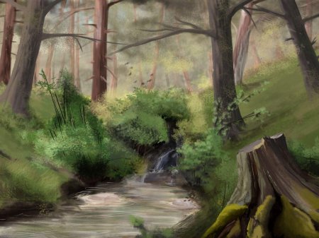 Пейзаж ручей в лесу