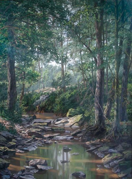 Картина ручей в лесу