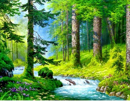 Алмазная мозаика горный водопад 40х50