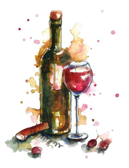 Бутылка вина акварелью