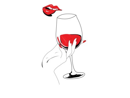 Рука с бокалом вина рисунок