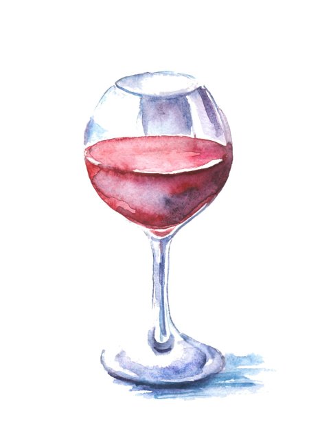 Бокал вина акварелью