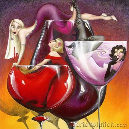 Картина девушка с вином