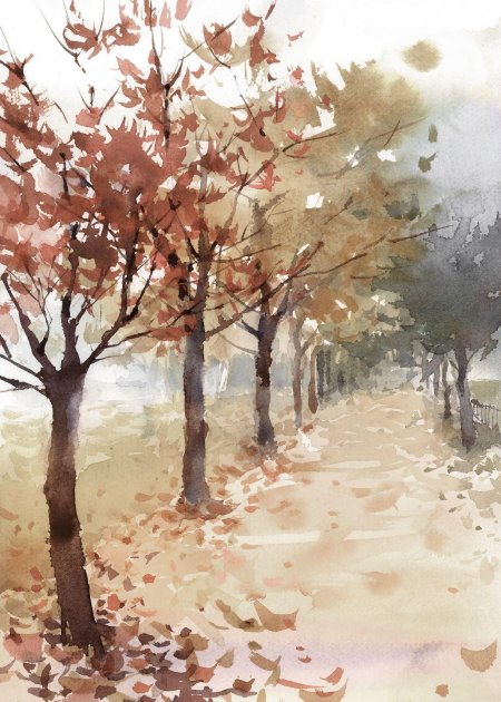 Изо осень парк акварель