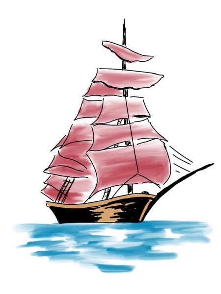 Корабль с алыми парусами для срисовки