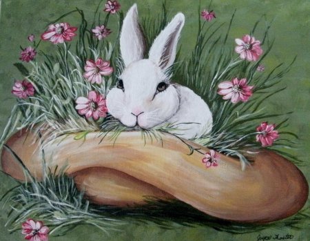 Кролик в траве в живописи