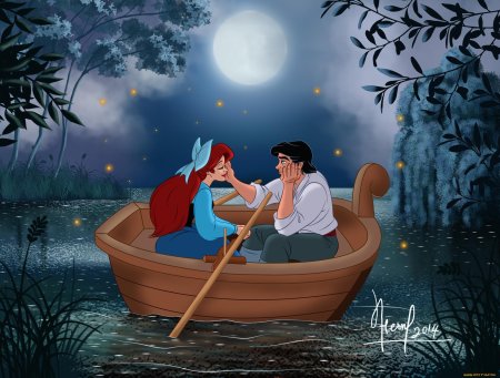 Русалочка ариэль и принц эрик на лодке