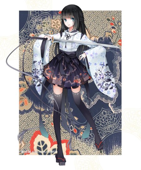 Аниме девушка в коротком кимоно