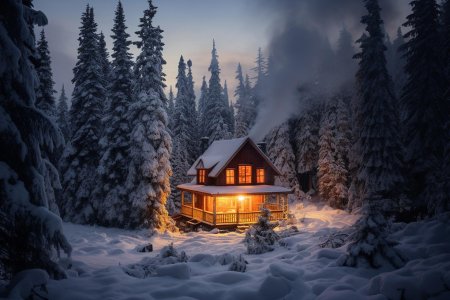Домик в зимнем лесу
