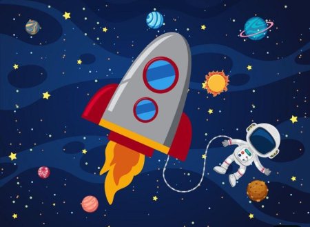 Мультяшная ракета с космонавтом