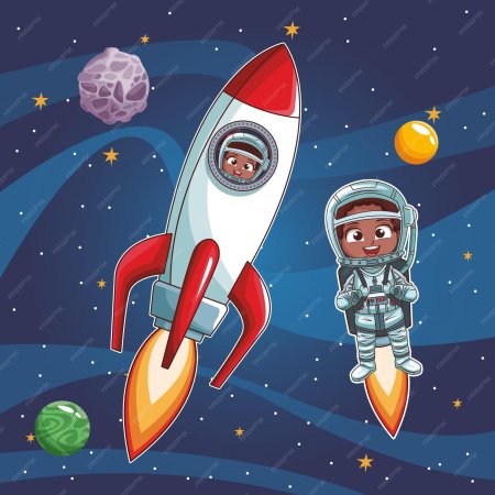 Ракета и космонавт рисунок для детей