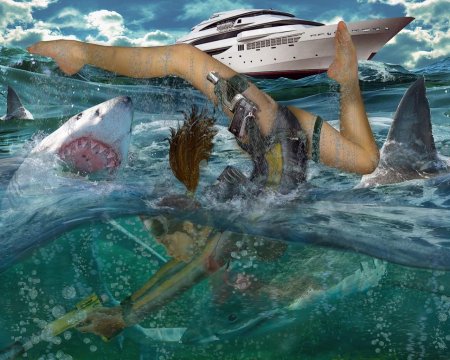 Лара крофт с акулами