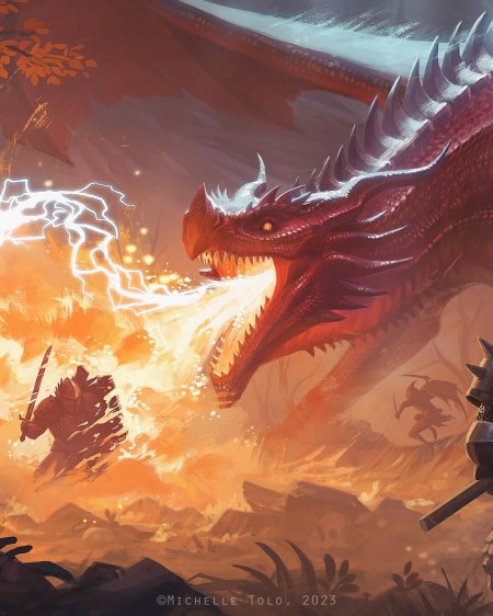 Красный огнедышащий дракон