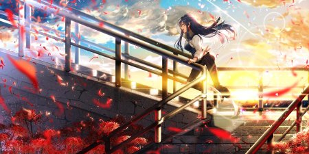 Аниме девушка на лестнице