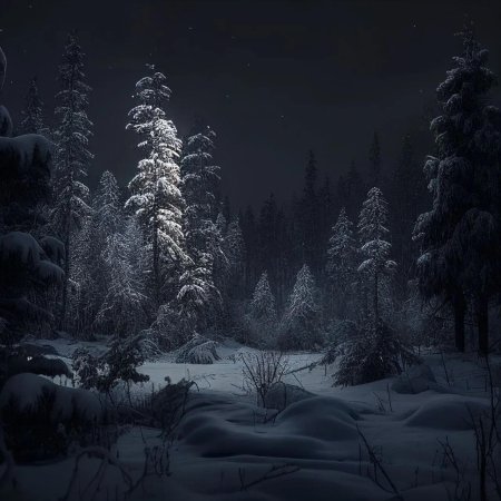 Зимний лес ночь