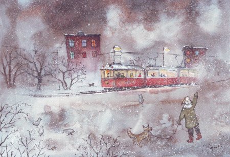 Трамвай зимой в живописи