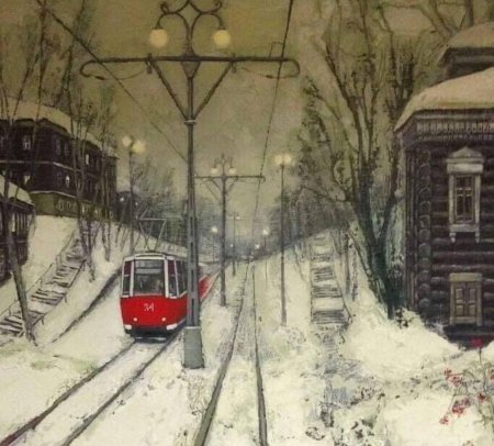 Трамвай в зимнем городе
