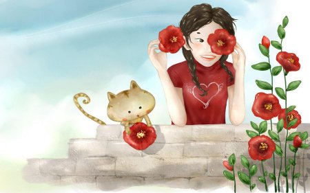 Рисунок девочка с цветами