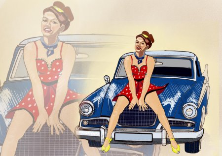Пинап девушка автомобиль