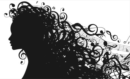 Силуэт девушки с кудрявыми волосами