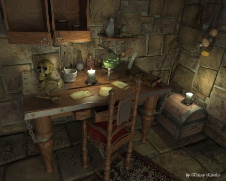 Средневековая лаборатория алхимика арт