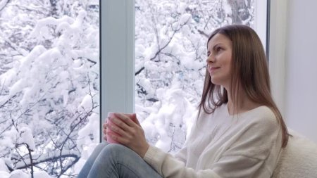 Девушка у зимнего окна