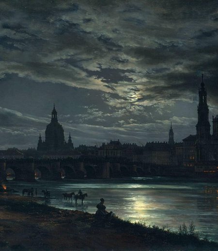 View of dresden by moonlight