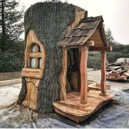 Домики из пней для сада