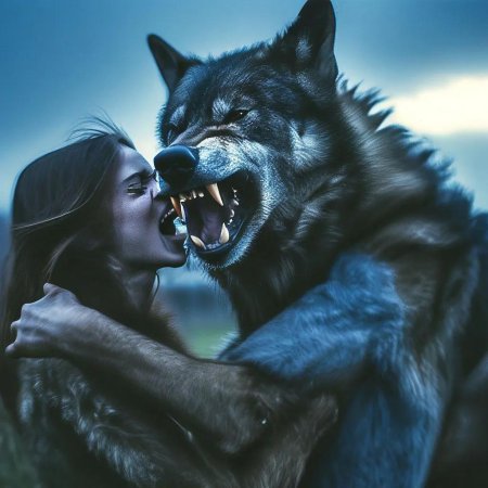 Волк обнимает девушку