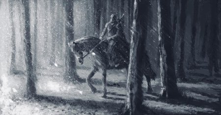 Всадник в лесу арт