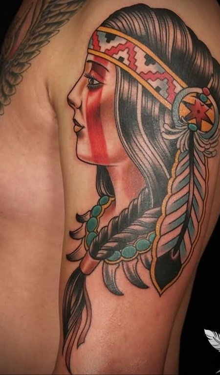 Тату индеец олд скул