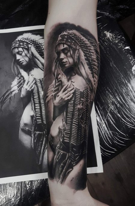 Тату девушка индеец