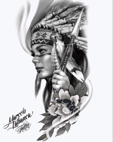 Девушка индеец тату эскиз