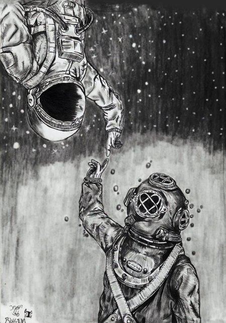 Космонавт в космосе рисунок