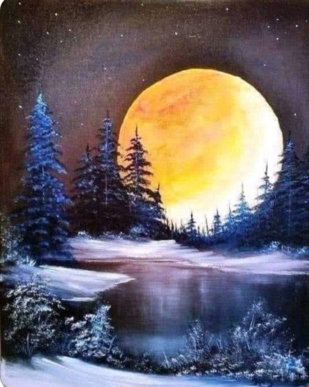 Пейзаж с красной луной