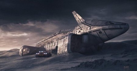 Арт scifi крушение космического корабля
