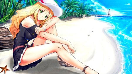 Аниме девушка на пляже