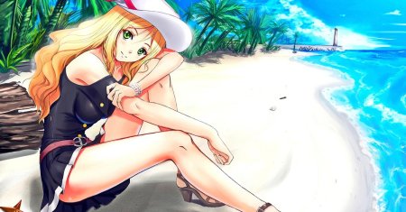 Аниме девушка на пляже