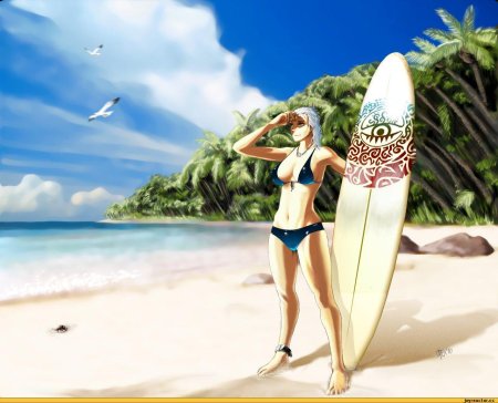 Девушка с доской для серфинга