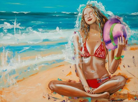 Девушка на пляже арт