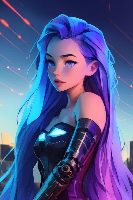 Девушки в киберпанке с синими волосами
