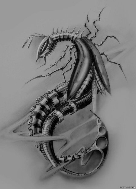 Эскизы тату биомеханика скорпион