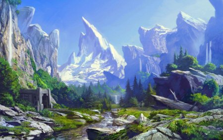 Фэнтезийный пейзаж горы долина