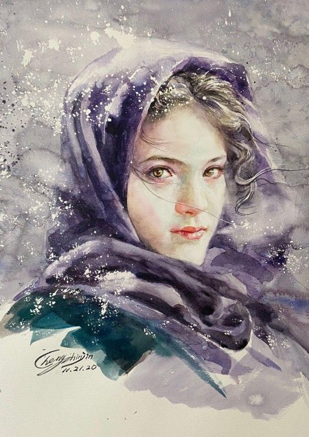Портреты девушек акварелью