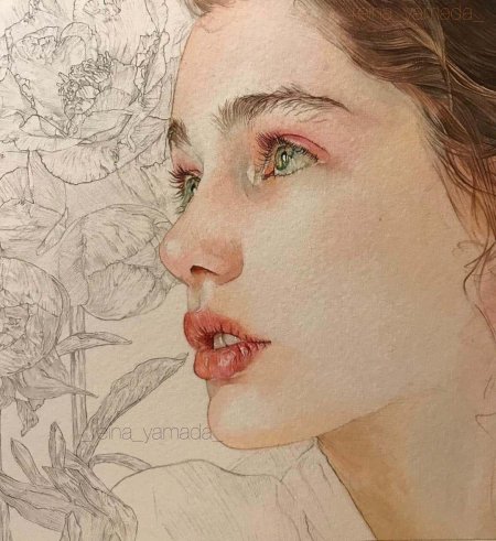 Портрет девушки акварелью