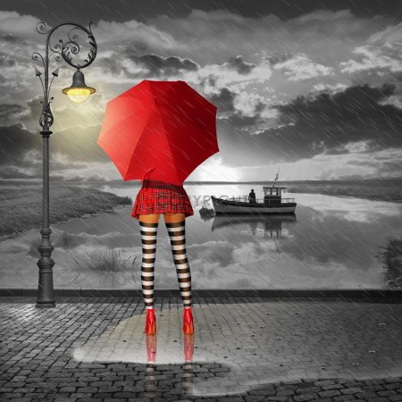 Девушка с красным зонтиком
