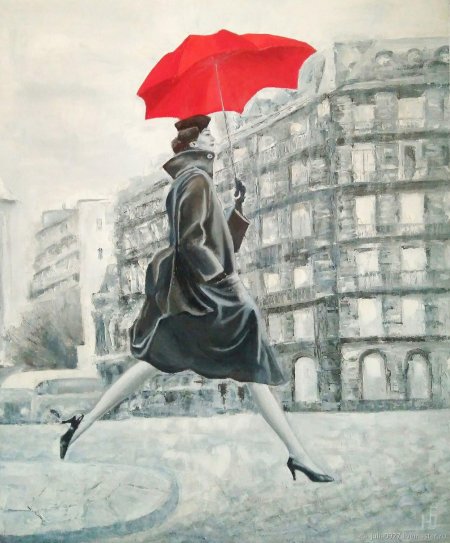 Девушка с красным зонтом