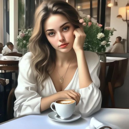 Красивая девушка в кафе