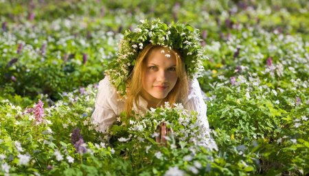Девушка в венке из полевых цветов