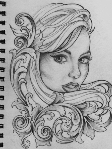 Тату девушка эскиз